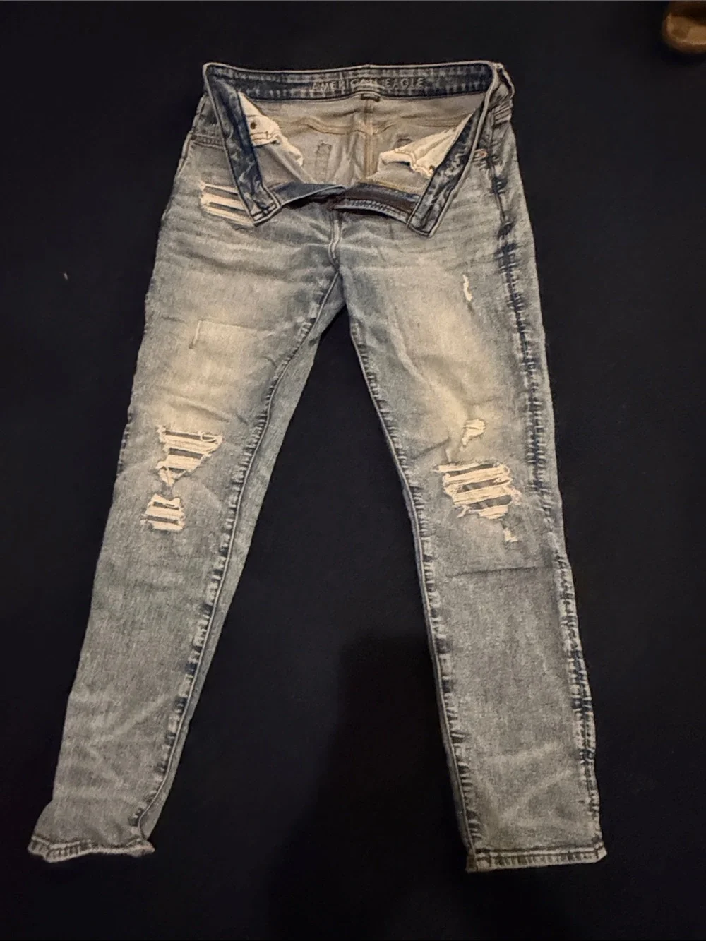 American Eagle Outfitters Men's Skinny Distressed Light Blue Jeans